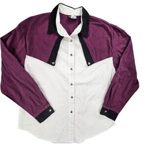 VINTAGE RoughRider By Circle T Shirt Womens XL Colorblock Long Sleeve Western